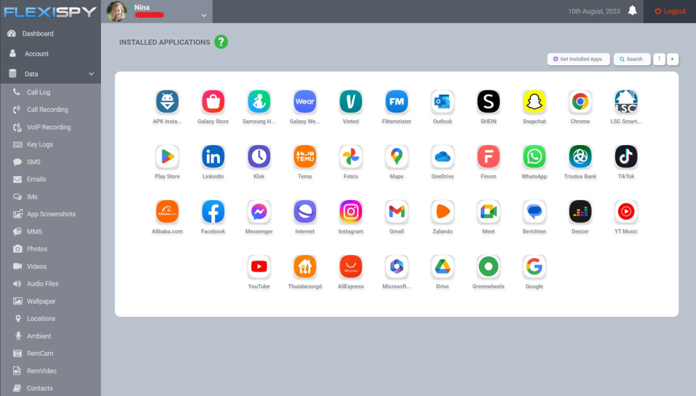 Monitoring installed applications using FlexiSPY